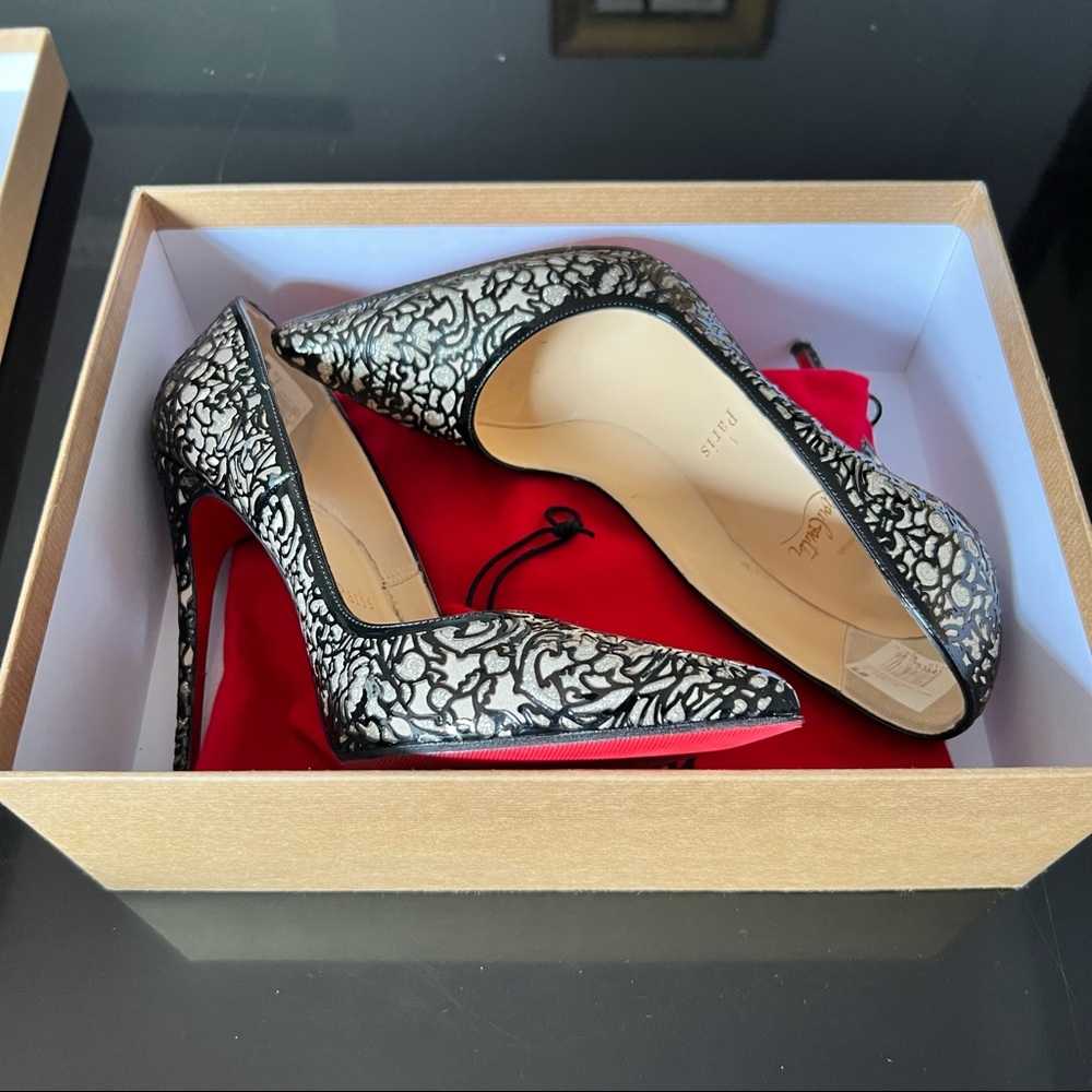 💯 Authentic Christian Louboutin So Pretty Black Beige 120 Stiletto Heels 38 US7 - Picture 2 of 13